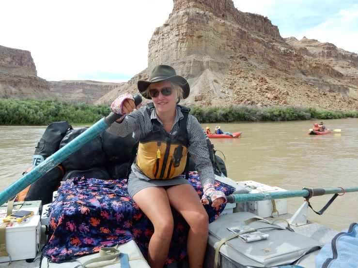 I must have taken a vacation from my camera on August 1 - but I did get this photo of our river guide Zoe, sporting my Dirty Girl prototype 